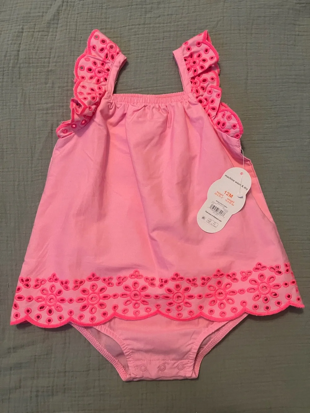 Wonder Nation Baby Girl 12M Pink Eyelet Ruffle Romper Dress NWT